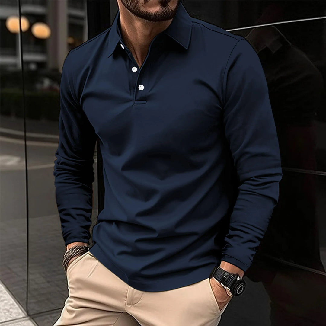Jacob | Men's Long Sleeve Polo Shirt Classic Collar Button Placket