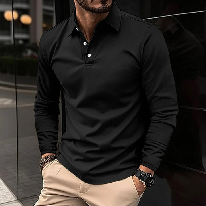 Jacob | Men's Long Sleeve Polo Shirt Classic Collar Button Placket