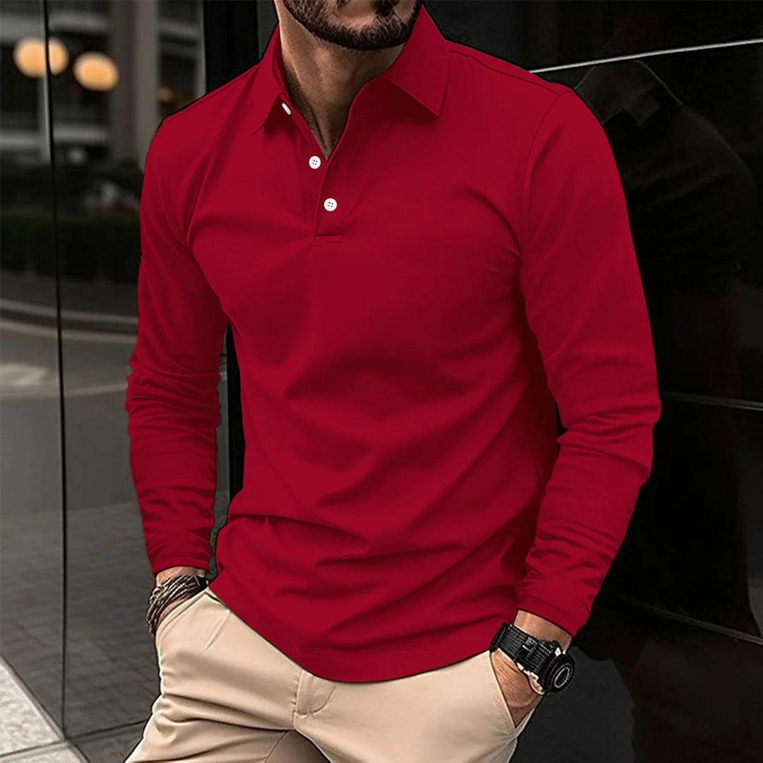 Jacob | Men's Long Sleeve Polo Shirt Classic Collar Button Placket