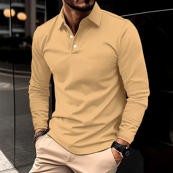 Jacob | Men's Long Sleeve Polo Shirt Classic Collar Button Placket