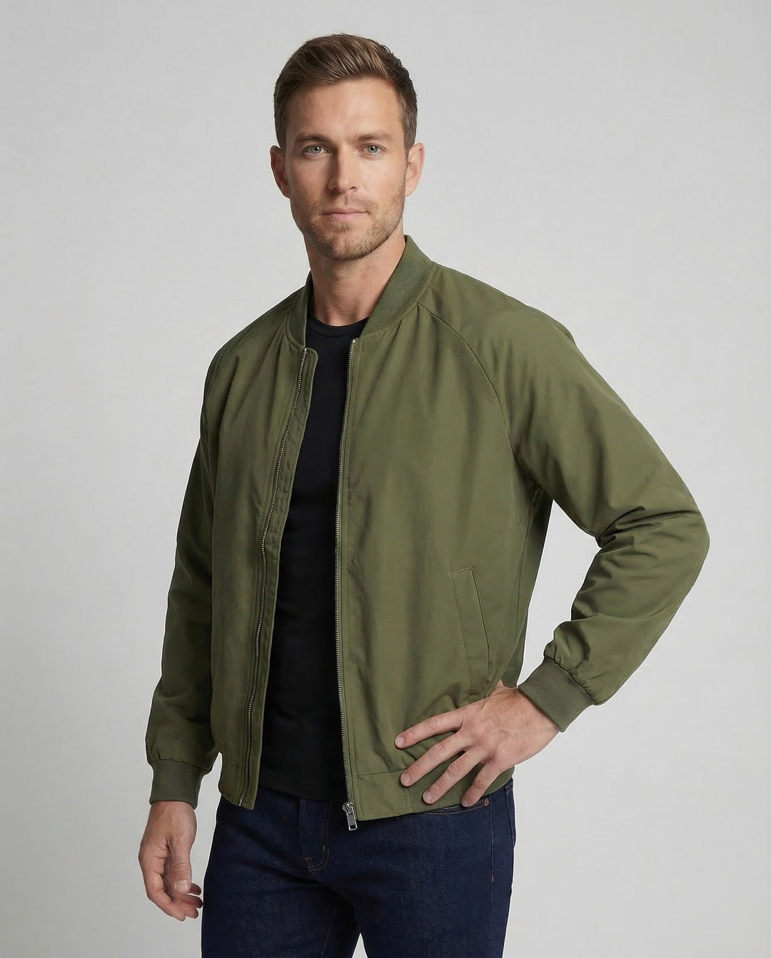 Clement | Men's Lightweight Bomber Jacket Two-Way Zip Raglan Sleeve