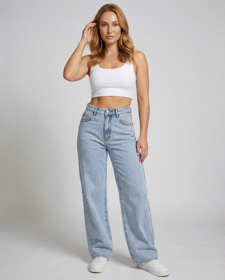 Evie | Women's High-Waisted Flare Jeans Wide Leg Vintage Wash