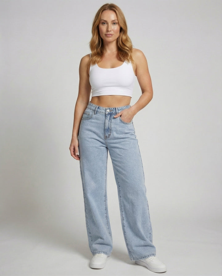 Evie | Women's High-Waisted Flare Jeans Wide Leg Vintage Wash