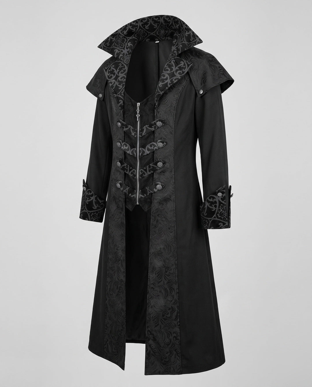 Nathan | Men's Gothic Coat High Collar Embellished Button Placket