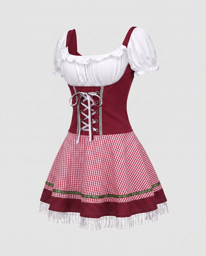 Fiona | Women's Traditional Trachten Dress Gathered Skirt Lace Hem