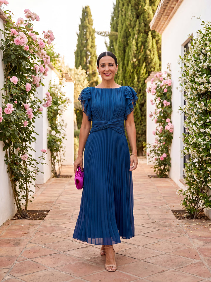 Lara | Women's Pleated Evening Dress Flowing Wedding Guest Dress