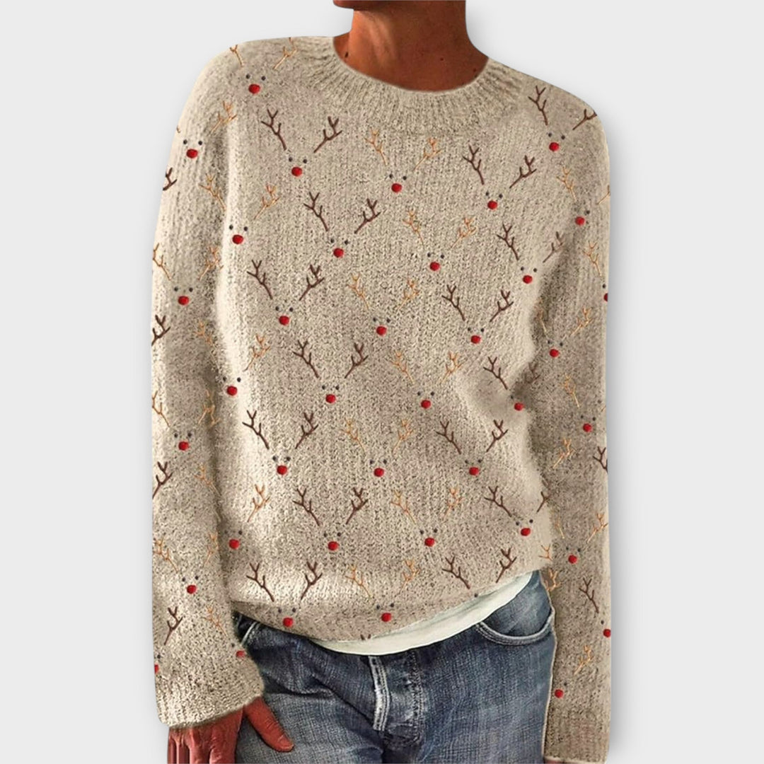 Juliet | Women's Christmas Jumper Reindeer Print Crew Neck Knitted
