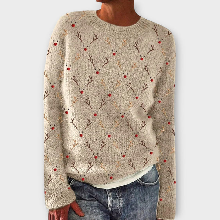 Juliet | Women's Christmas Jumper Reindeer Print Crew Neck Knitted