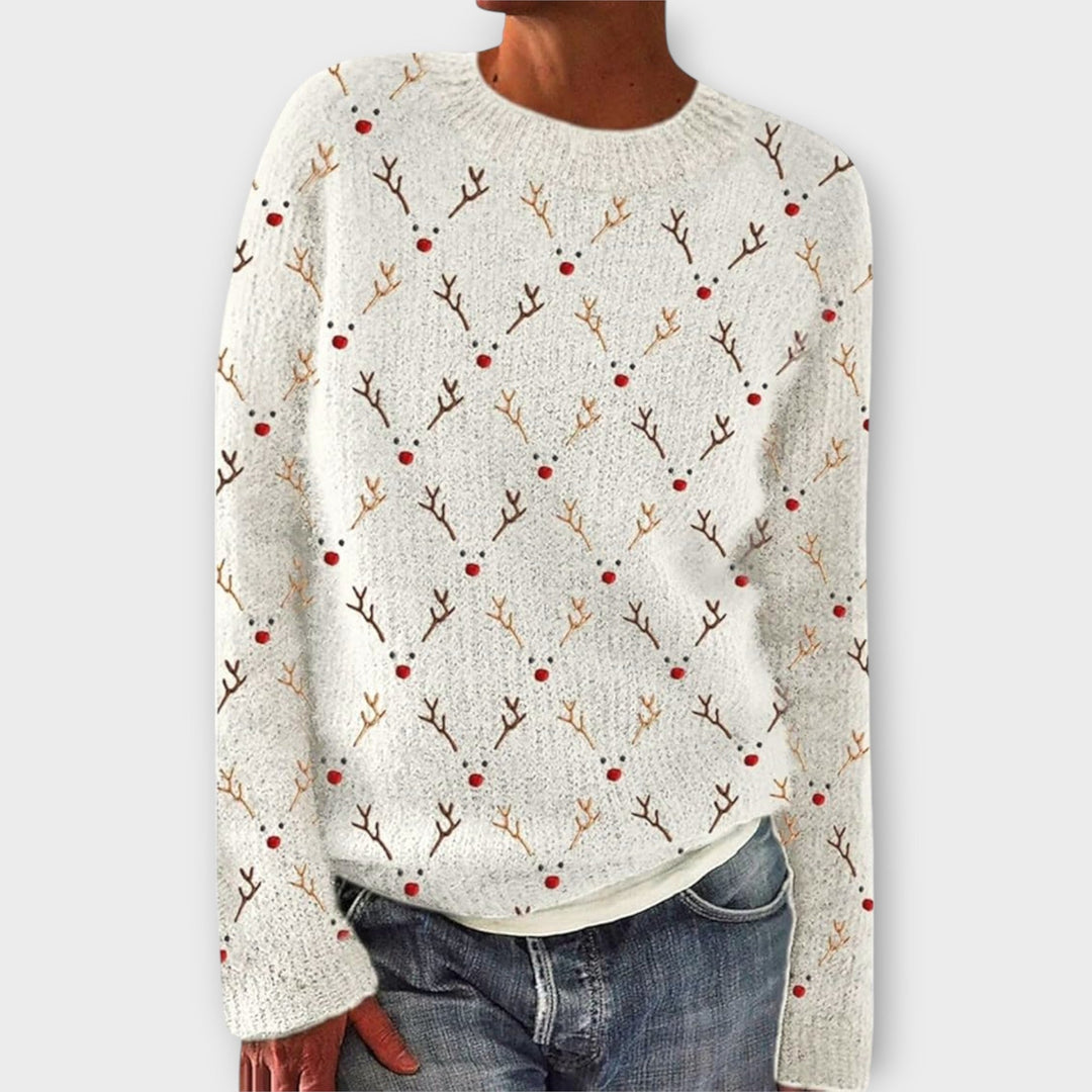 Juliet | Women's Christmas Jumper Reindeer Print Crew Neck Knitted