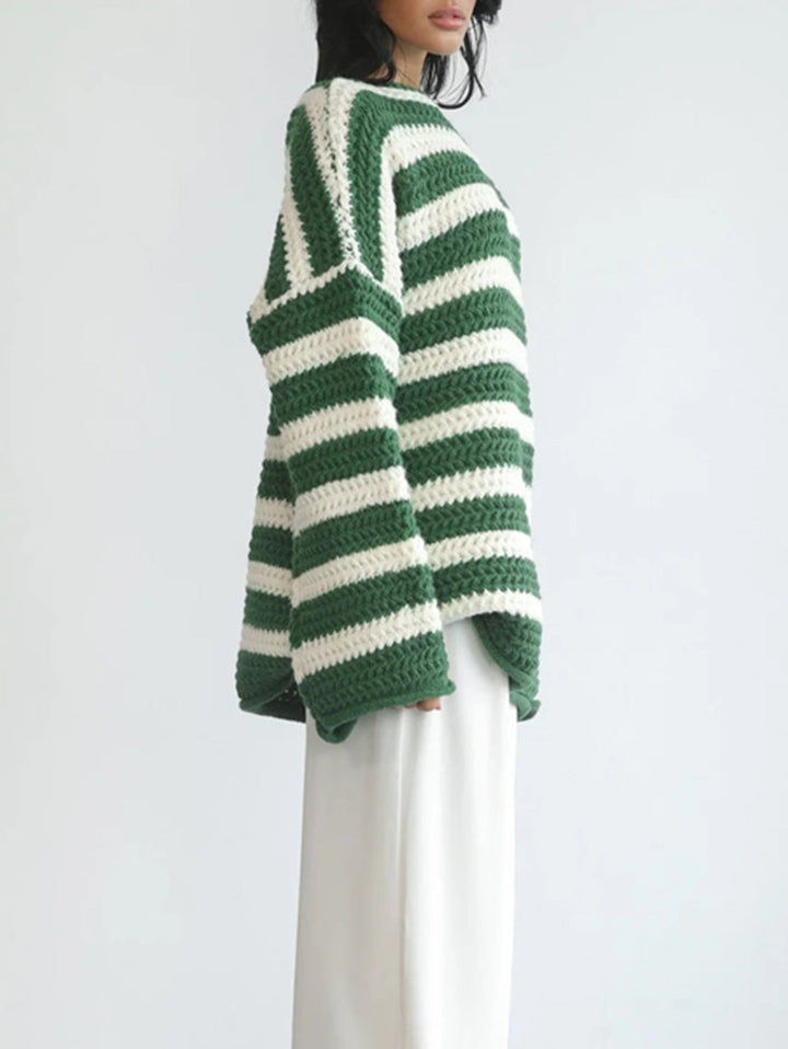 Millicent | Women's Chunky Knit Jumper Striped Oversized Crew Neck
