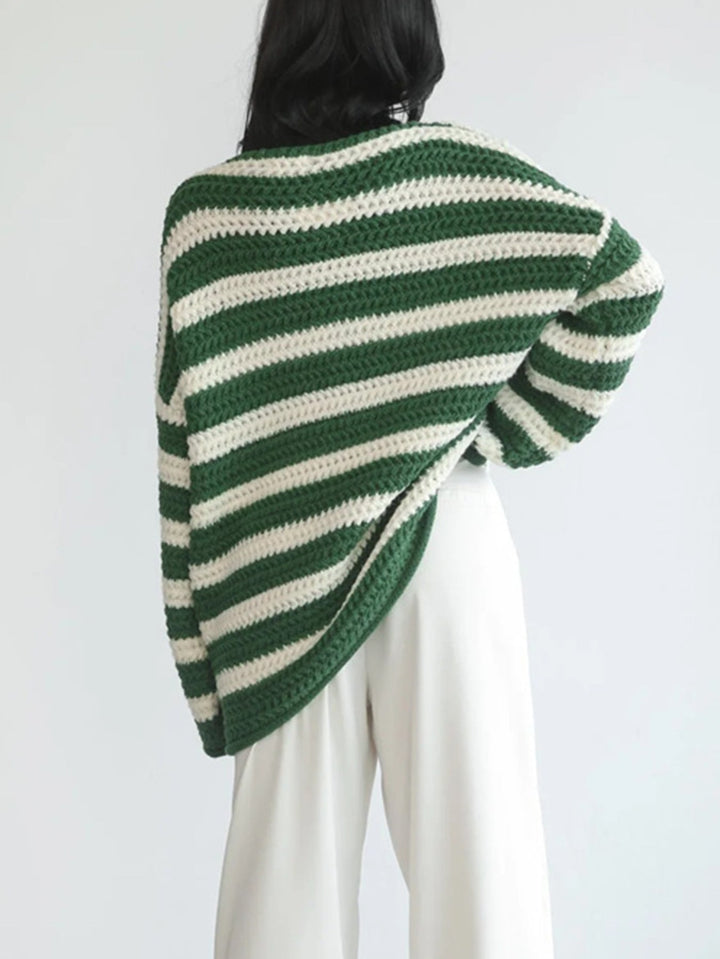 Millicent | Women's Chunky Knit Jumper Striped Oversized Crew Neck