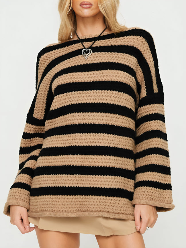 Millicent | Women's Chunky Knit Jumper Striped Oversized Crew Neck