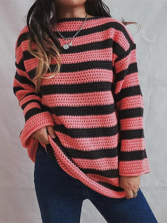Millicent | Women's Chunky Knit Jumper Striped Oversized Crew Neck
