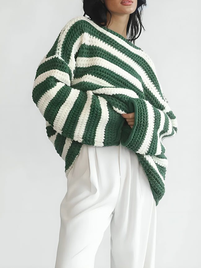 Millicent | Women's Chunky Knit Jumper Striped Oversized Crew Neck