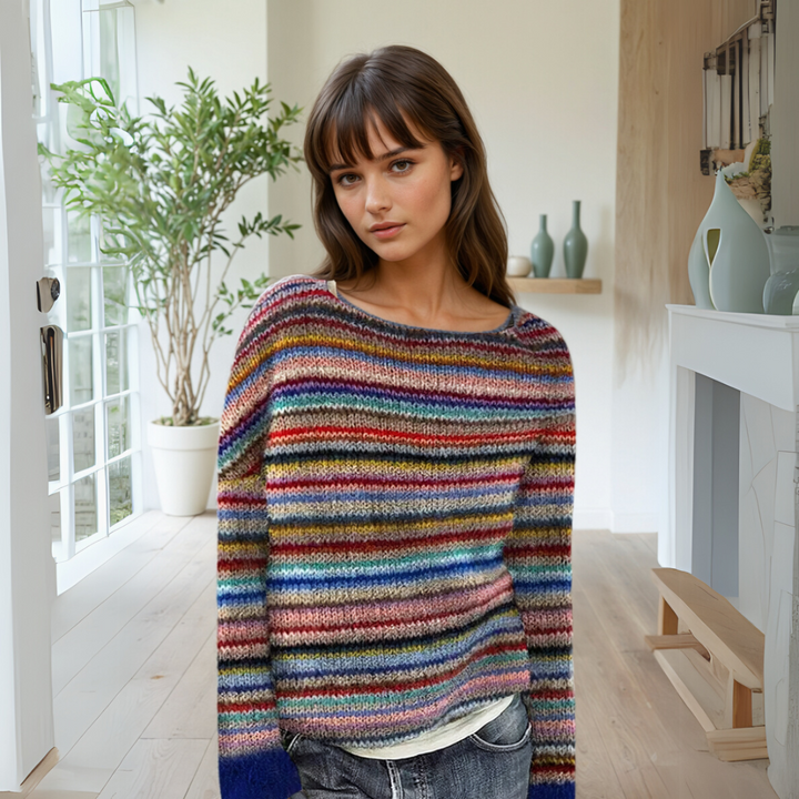 Isolde | Women's Striped Jumper Boat Neck Knitted Long Sleeve