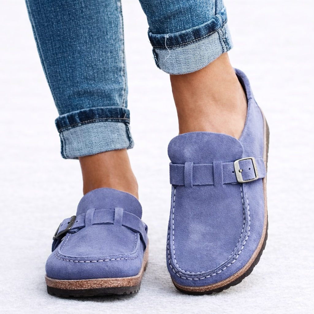 Tabitha | Women's Slip-On Loafers Buckle Detail Suede-Style