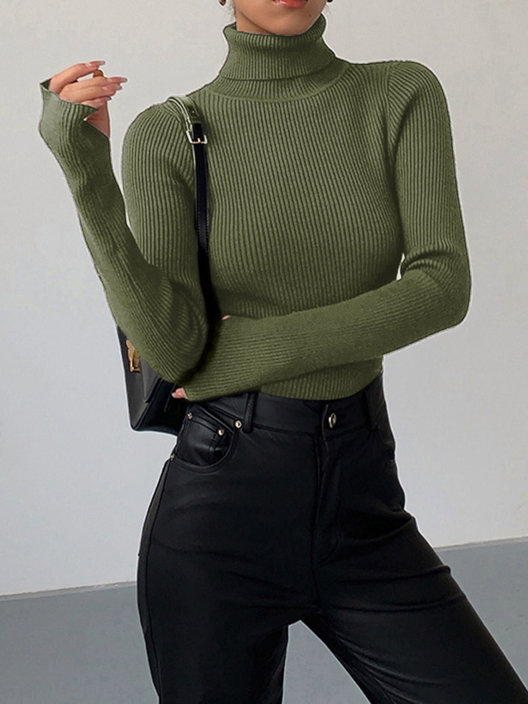 Hannah | Women's Ribbed Roll Neck Jumper Fitted Lightweight Knit