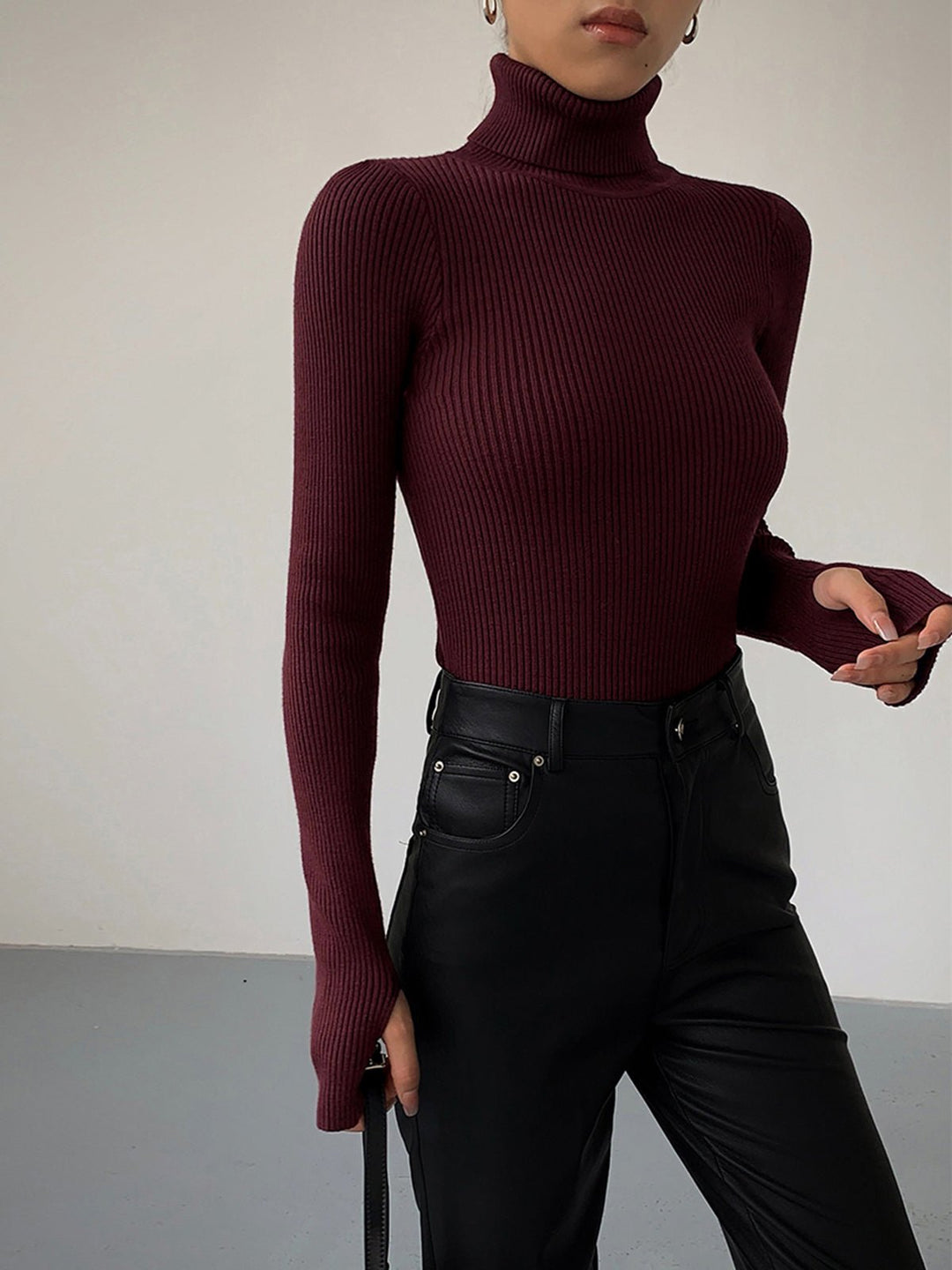 Hannah | Women's Ribbed Roll Neck Jumper Fitted Lightweight Knit