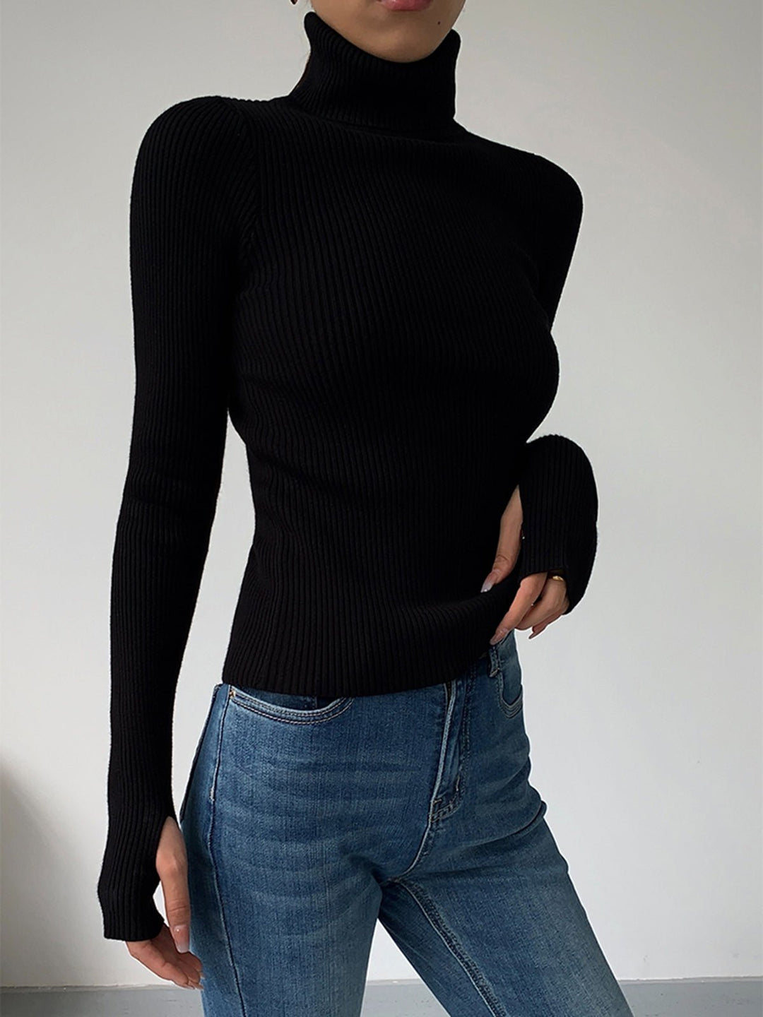 Hannah | Women's Ribbed Roll Neck Jumper Fitted Lightweight Knit