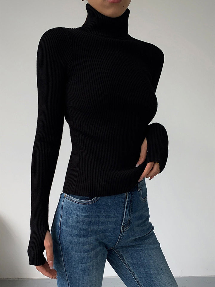 Hannah | Women's Ribbed Roll Neck Jumper Fitted Lightweight Knit