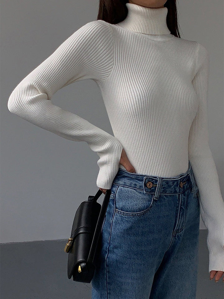 Hannah | Women's Ribbed Roll Neck Jumper Fitted Lightweight Knit