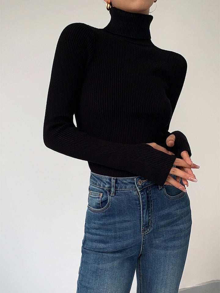 Hannah | Women's Ribbed Roll Neck Jumper Fitted Lightweight Knit