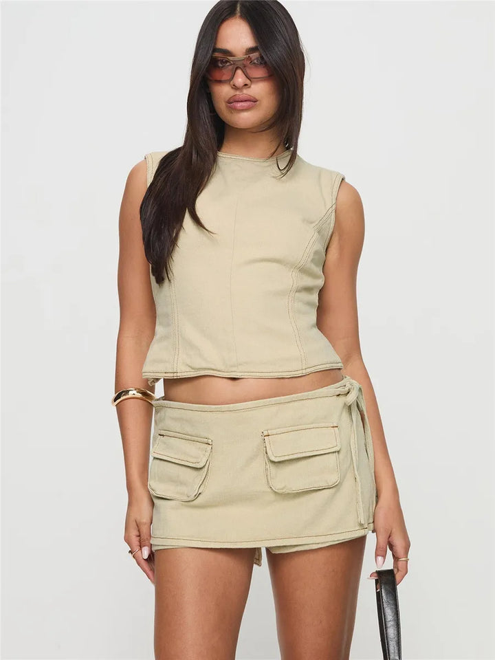 Virella Utility Pocket Denim Mini Skirt