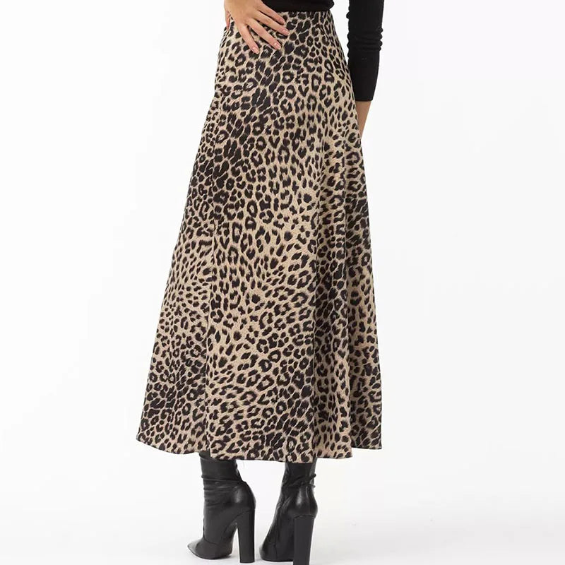 Virelle Leopard Satin Midi Skirt