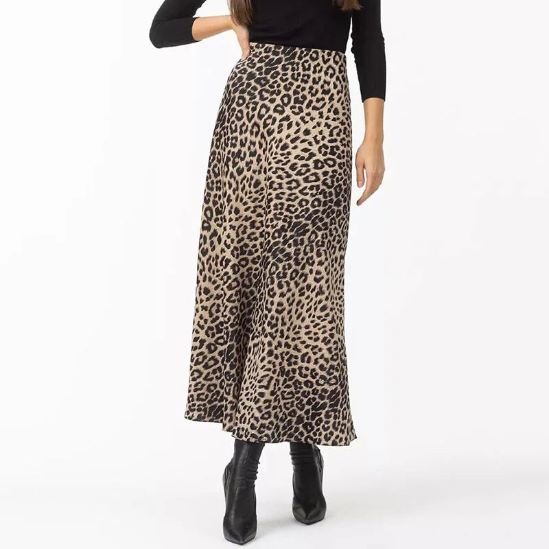 Virelle Leopard Satin Midi Skirt