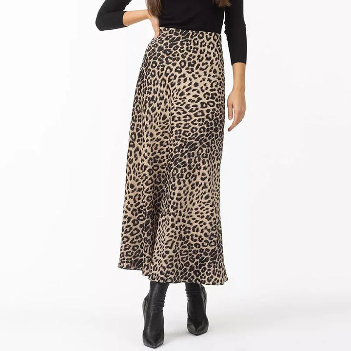 Virelle Leopard Satin Midi Skirt
