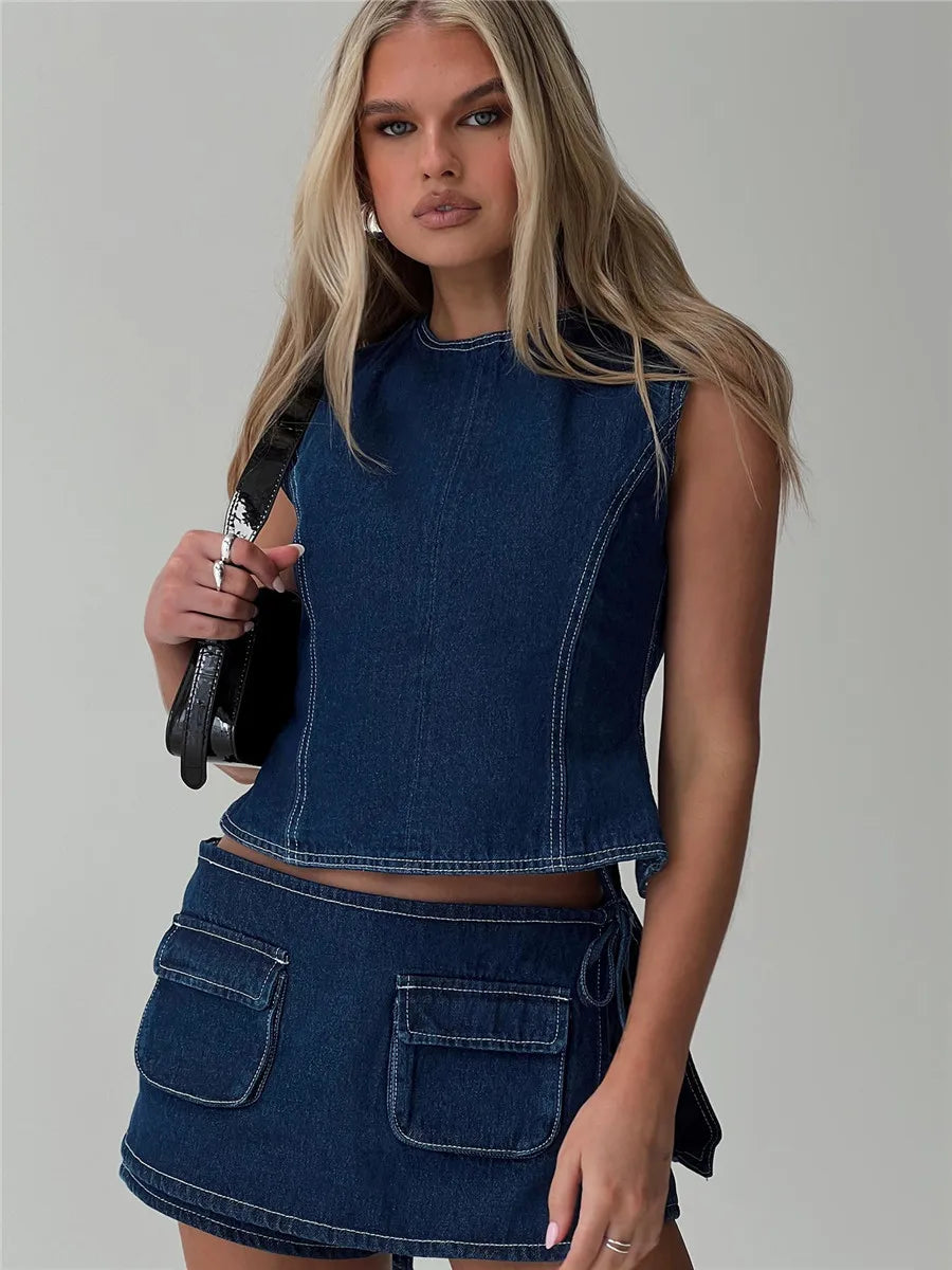Virella Utility Pocket Denim Mini Skirt