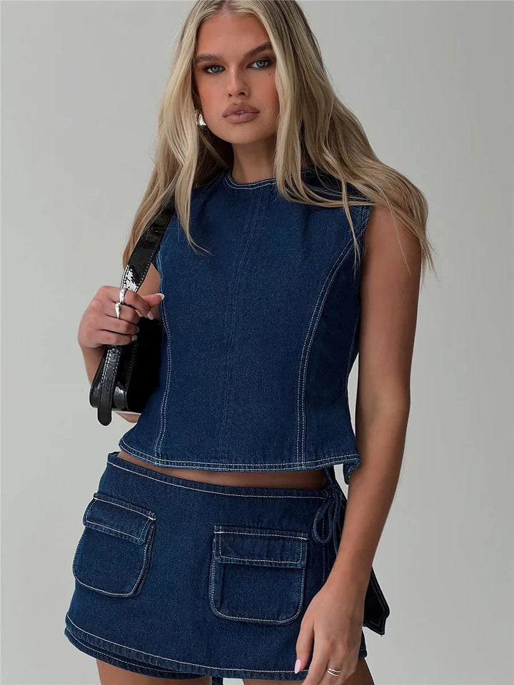 Virella Utility Pocket Denim Mini Skirt