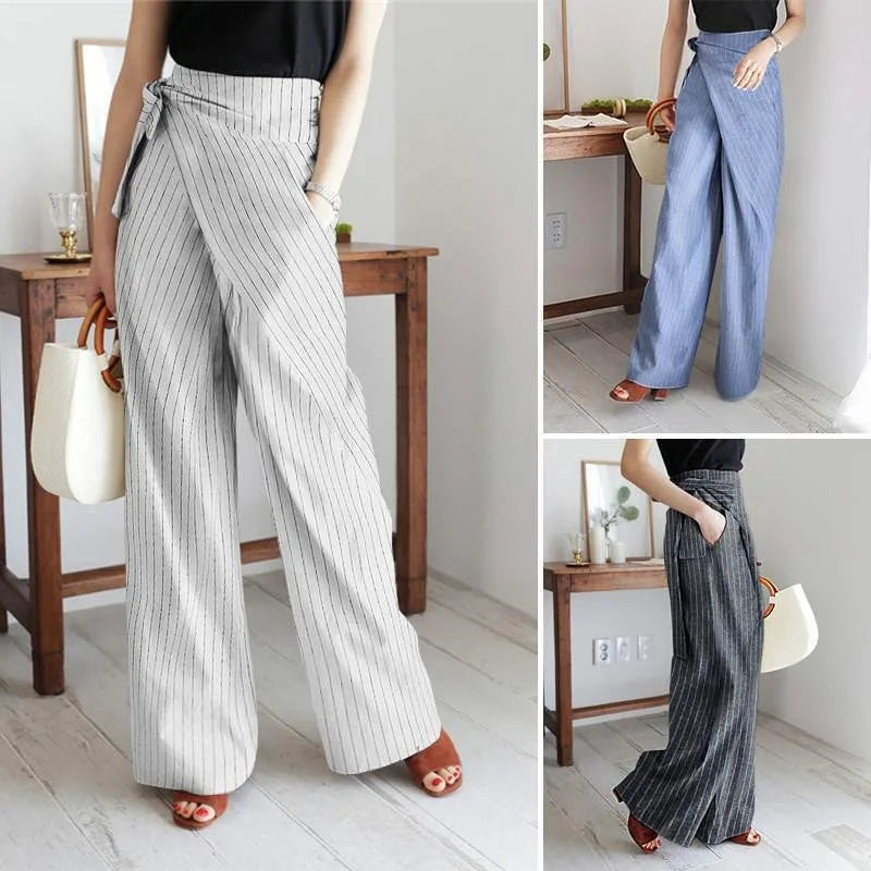 Marcelle High Waist Pinstripe Wrap Trousers