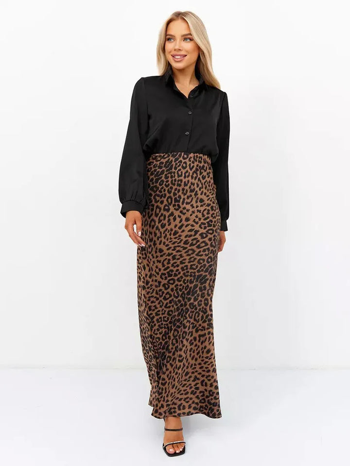 Virelle Leopard Satin Midi Skirt