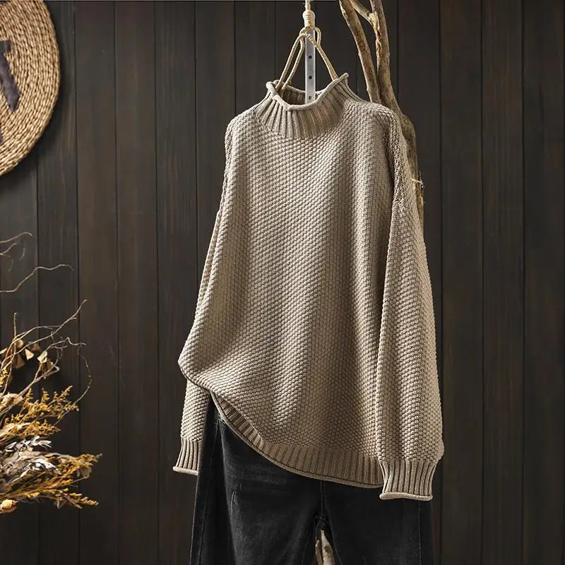 Maisie | Women's Knitted Jumper Ribbed Stand Collar Drop Shoulder