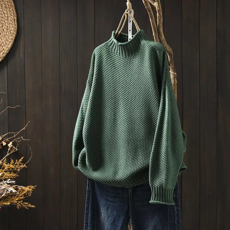 Maisie | Women's Knitted Jumper Ribbed Stand Collar Drop Shoulder