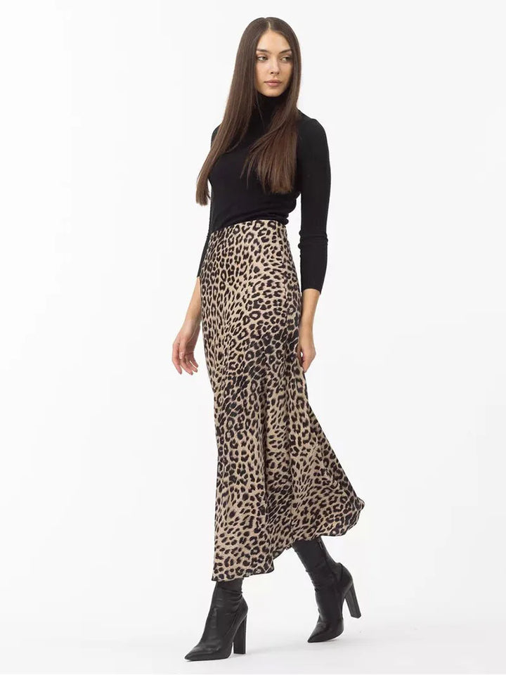 Virelle Leopard Satin Midi Skirt