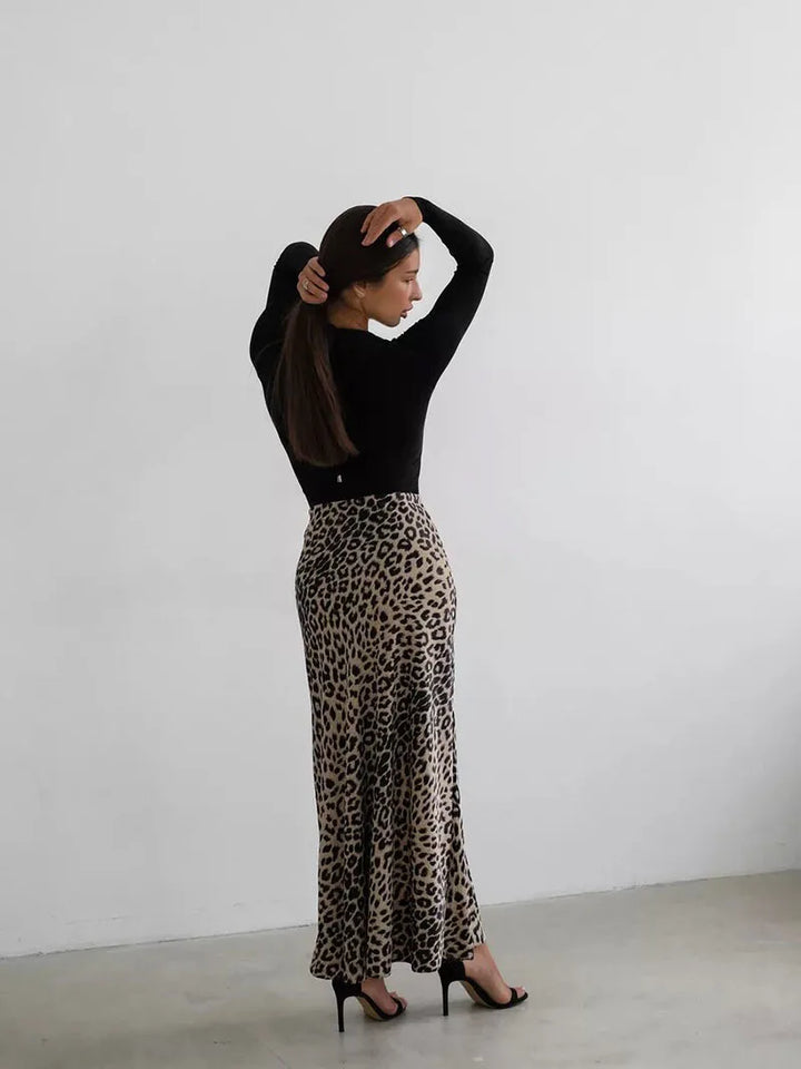 Virelle Leopard Satin Midi Skirt