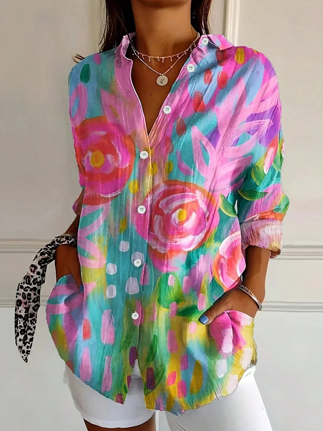 Astrid | Women's Colourful Patterned Blouse Soft Stretch Fabric