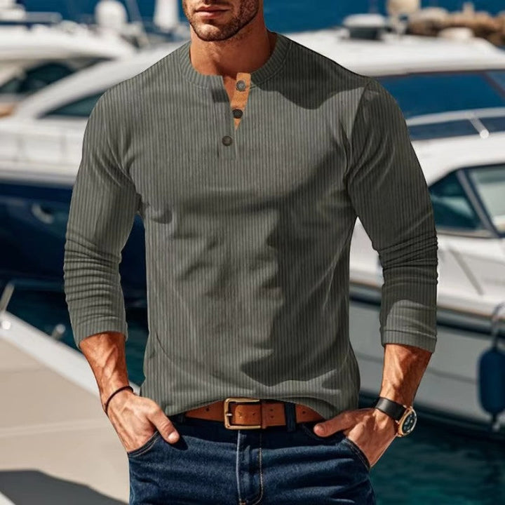 Leon | Men's Long Sleeve Henley Shirt Ribbed Button Placket