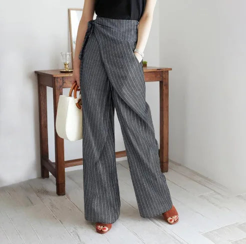 Marcelle High Waist Pinstripe Wrap Trousers