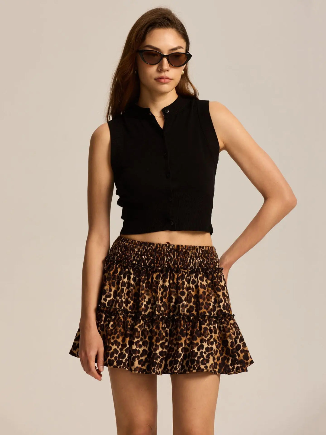 Viora Leopard Ruffle SkirtVirelia Leopard Ruffle Mini Skirt