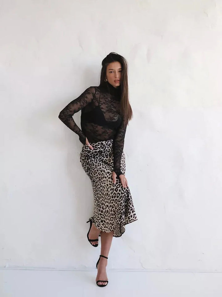Virelle Leopard Satin Midi Skirt