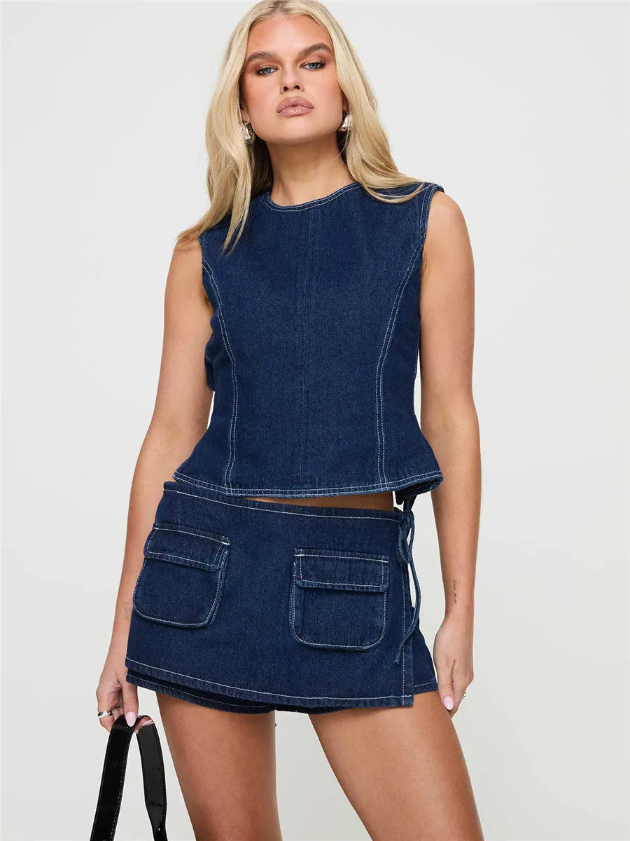 Virella Utility Pocket Denim Mini Skirt