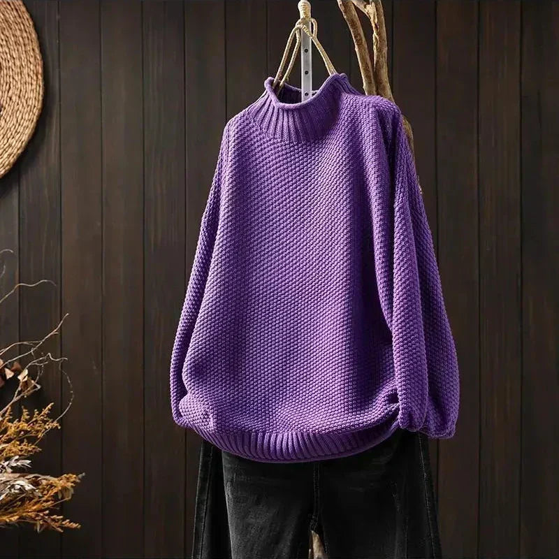 Maisie | Women's Knitted Jumper Ribbed Stand Collar Drop Shoulder