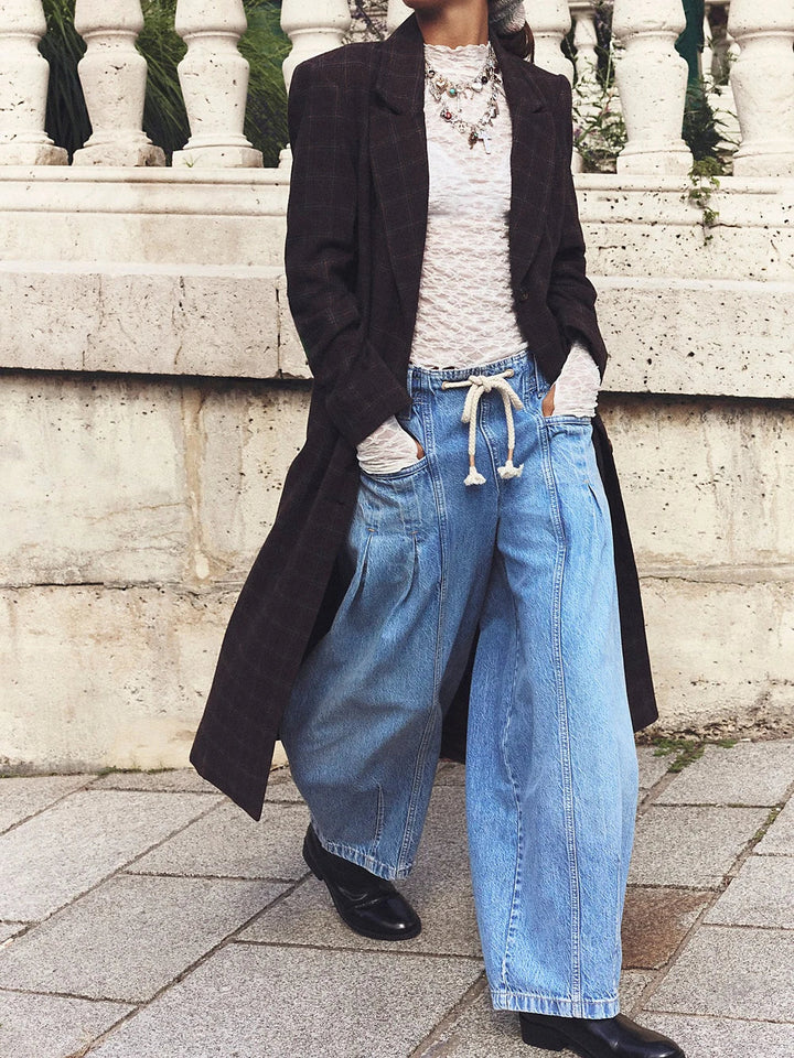Lucienne Drawstring Wide Leg Denim Pants