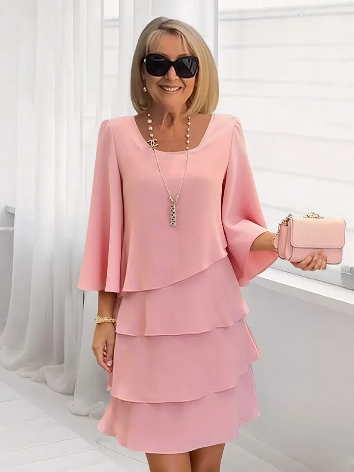 Catherine | Women's Ruffle A-Line Dress Round Neck Split Sleeves