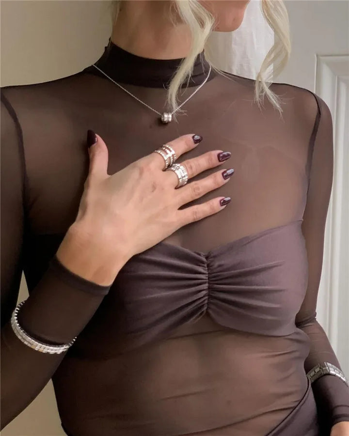 Selene Sheer Mesh Bodycon Midi Dress