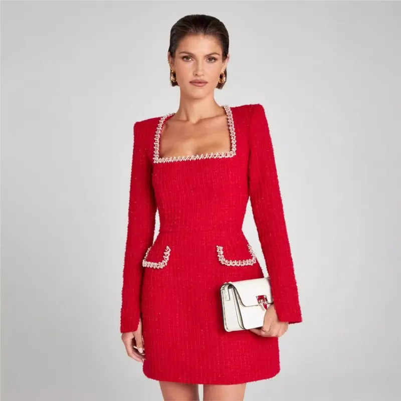 Monaco Lacceti Women's Tweed Pearl Trim Blazer Mini Dress