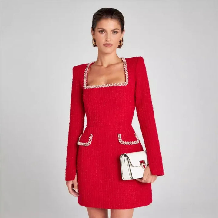 Monaco Lacceti Women's Tweed Pearl Trim Blazer Mini Dress